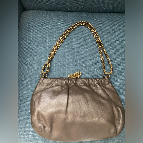 Vintage Dark Brown Genuine Leather Morris M. Handbag with Gold Chain - Picture 8 of 16